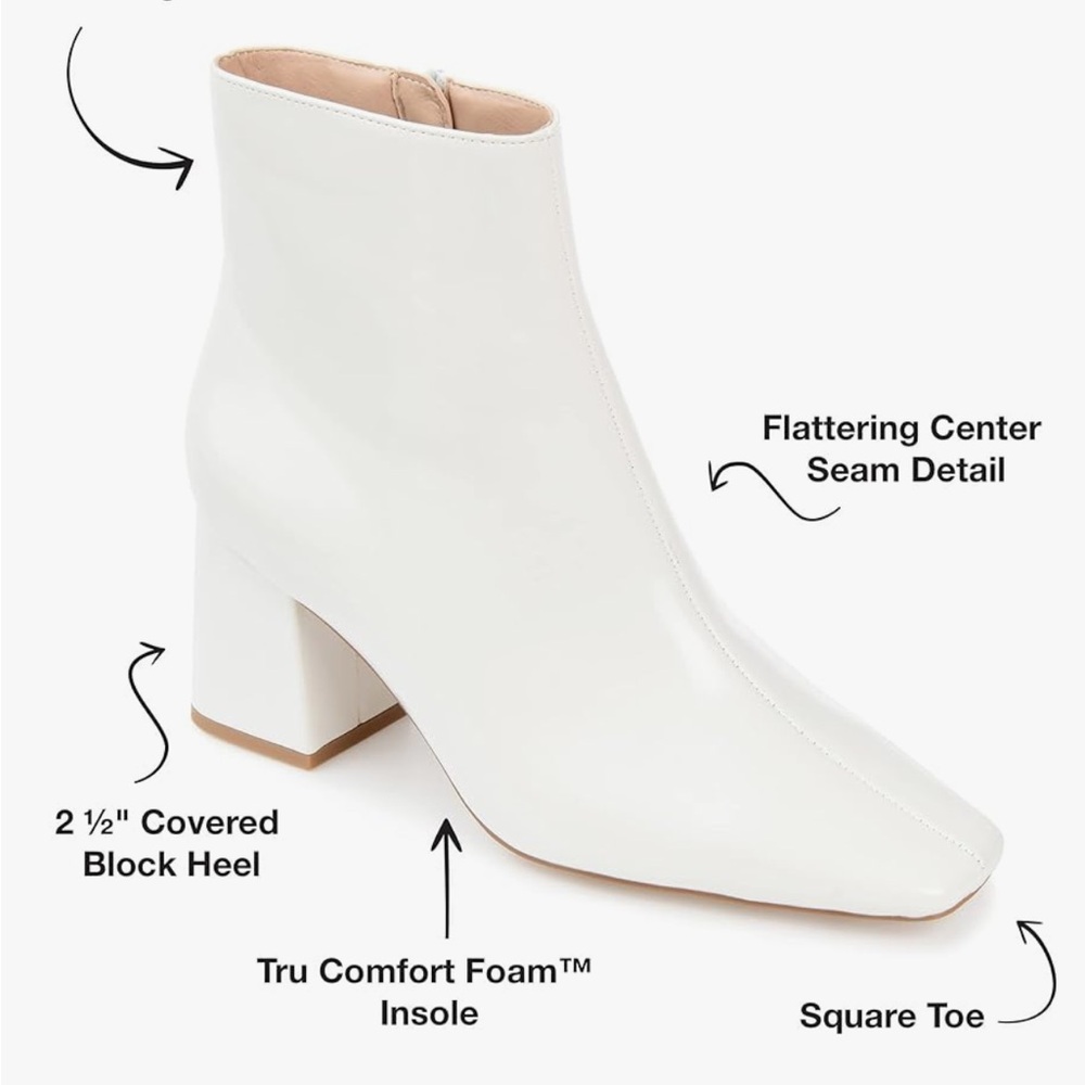 JOURNEE SIGNATURE Tabbie Pointed Toe Bootie White Block Heel patent leather - Picture 9 of 16